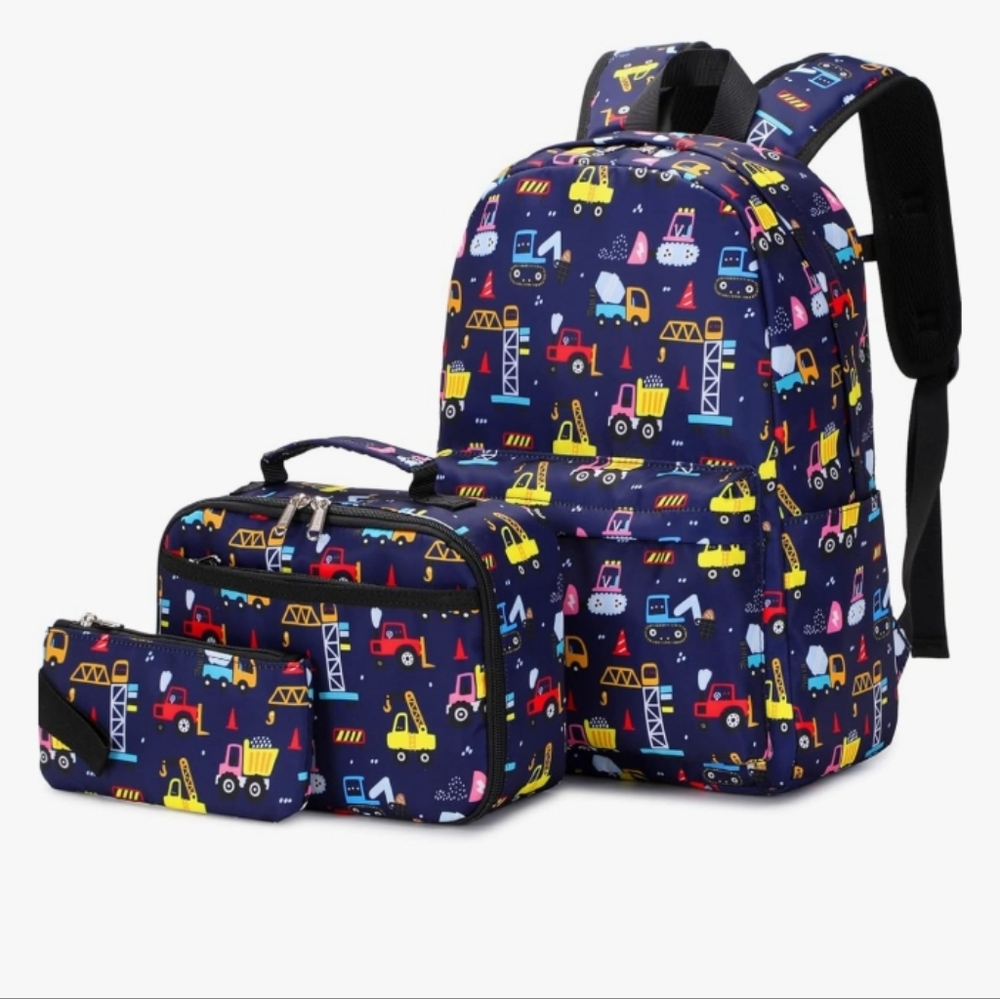 Kids Construction Print Backpack Set, New